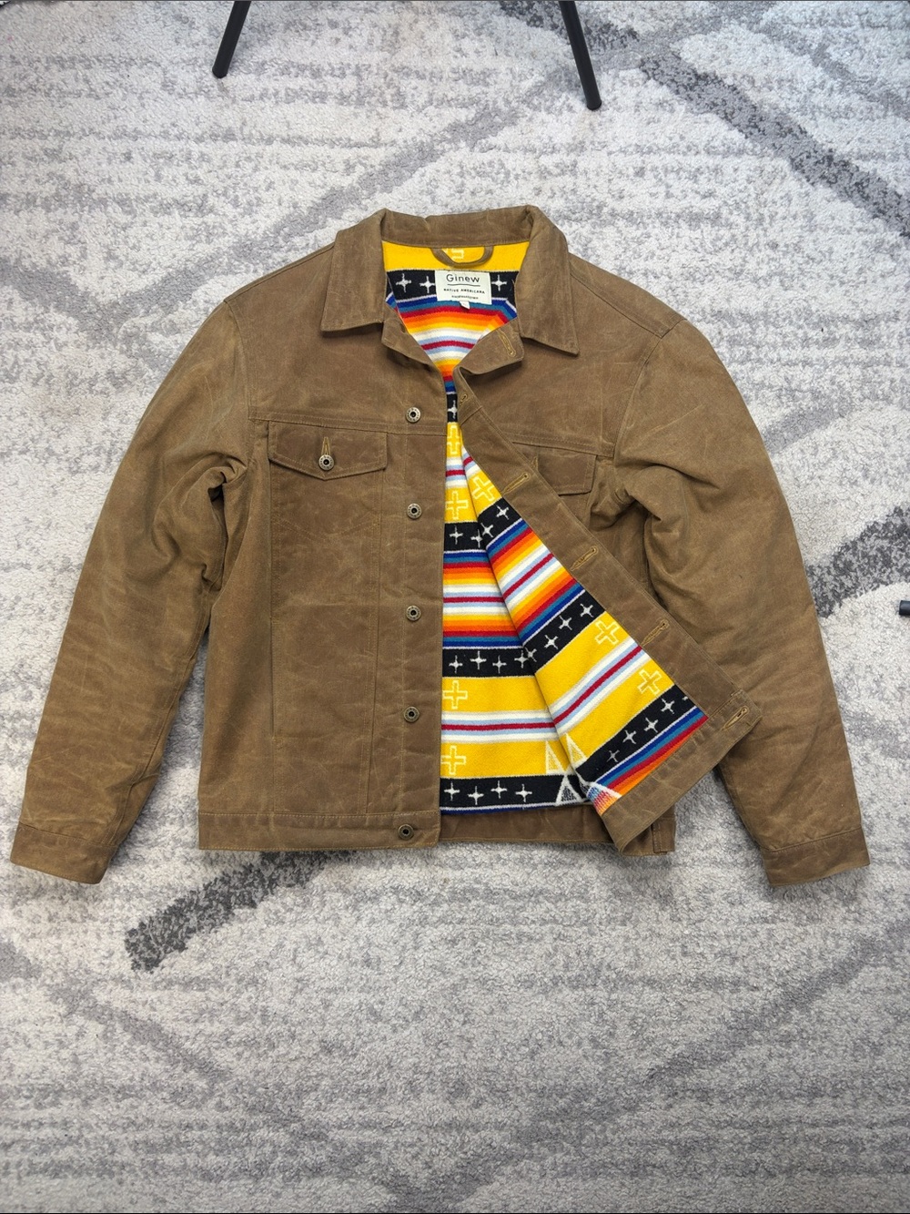 Ginew Americana Brown Waxed Canvas Wool Lined Jacket L